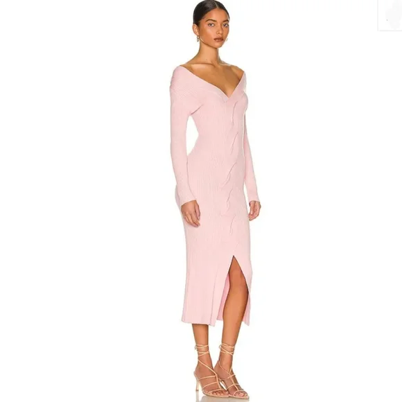 REVOLVE One Grey Day Isla Sexy Soft Pink Cotton/Cashmere Blend Sweater Dress - Picture 2 of 11